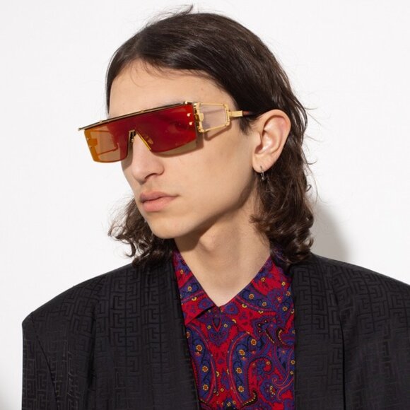 Balmain Men Sunglasses Gold Red Mirror Shield WONDER BOY - III BPS-127C-145 - Picture 3 of 11
